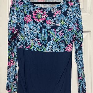 Lilly Pulitzer Vibrant Floral Long Sleeve Finn Top - Blue and Pink